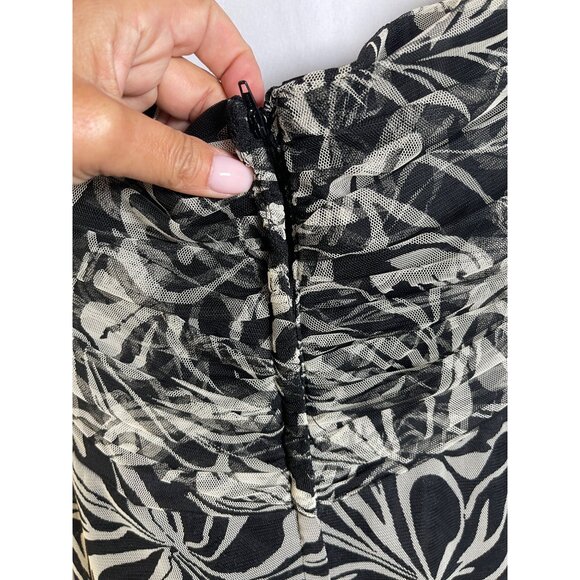 BCBGMaxazria Chiffon Tulle Lined Dress Floral Strapless Black Beige Women Sz. 12 - Picture 6 of 7